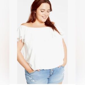 🌸. SHEIN White Off-Shoulder Ruffle Sleeve Top